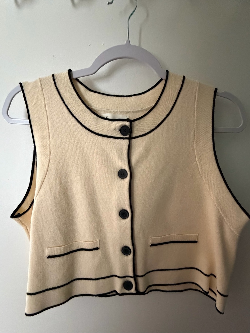 OAK + FORT Button Up Sweater Vest - Cream and Black